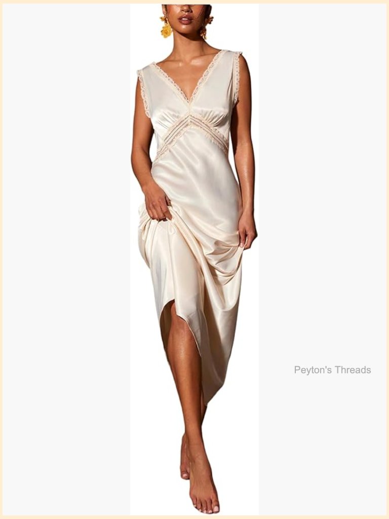 Lace Trim V Neck Sleeveless Maxi Dress Backless Wedding Guest Long Dress